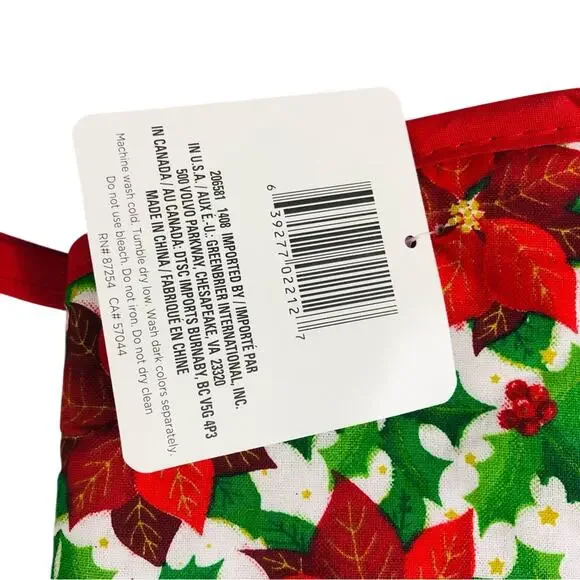 NWT Holiday Time Hot Pad Kitchen Set Christmas Design Santa Red Poinsettias - Picture 9 of 16